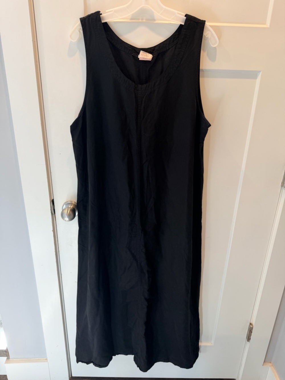 Black Sleeveless Shift Dress XL Tencel Lyocell Casual Minimalist Midi Dress
